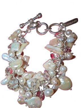 Charles Albert Sterling silver Chunky Pearl and Crystal Charm Bracelet